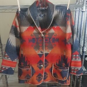 Aztec-Inspired Orange and Blue Utility Jacket